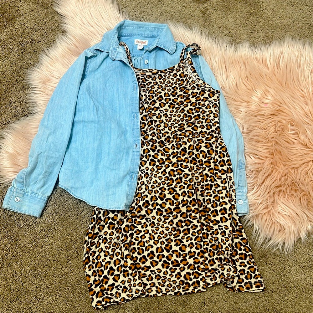 Cute dress and jean shirt outfit.